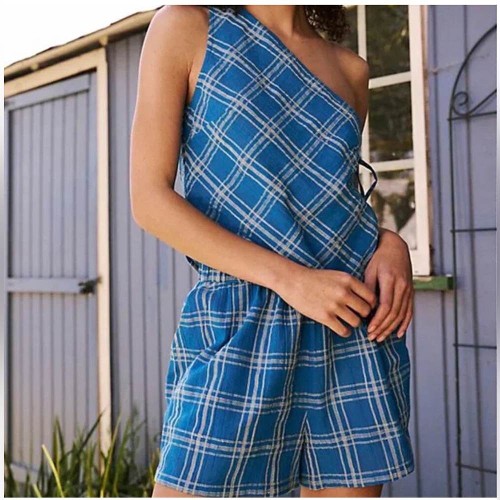 Free People So Sublim Set Short w/Pockets Asymmetric Top Plaid Summer Beach L - Picture 2 of 15